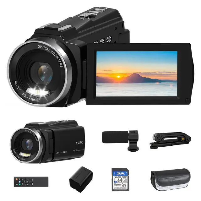 Alt view image 2 of 6 - 5K Video Camera Camcorder 48MP UHD WiFi Vlogging Camera for YouTube,10X Optical Zoom 3.0'' IPS Touch Screen Anti-Shake Digital Camera with LED Fill Light,64GB Card,Mic,Stabilizer,Remote,2 Batteries