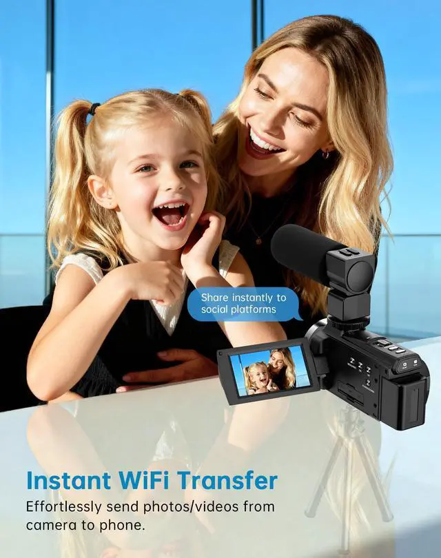 Alt view image 3 of 6 - 5K Video Camera Camcorder 48MP UHD WiFi Vlogging Camera for YouTube,10X Optical Zoom 3.0'' IPS Touch Screen Anti-Shake Digital Camera with LED Fill Light,64GB Card,Mic,Stabilizer,Remote,2 Batteries