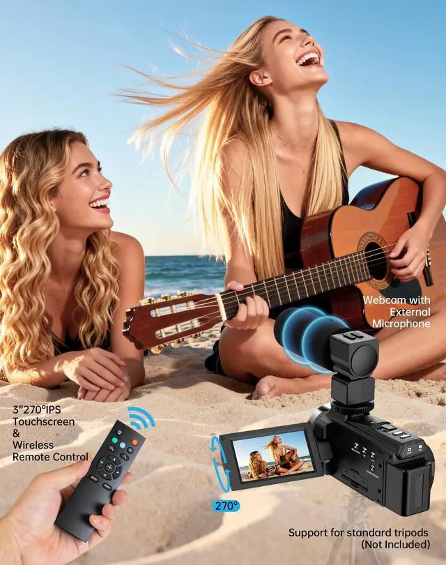 Alt view image 5 of 6 - 5K Video Camera Camcorder 48MP UHD WiFi Vlogging Camera for YouTube,10X Optical Zoom 3.0'' IPS Touch Screen Anti-Shake Digital Camera with LED Fill Light,64GB Card,Mic,Stabilizer,Remote,2 Batteries