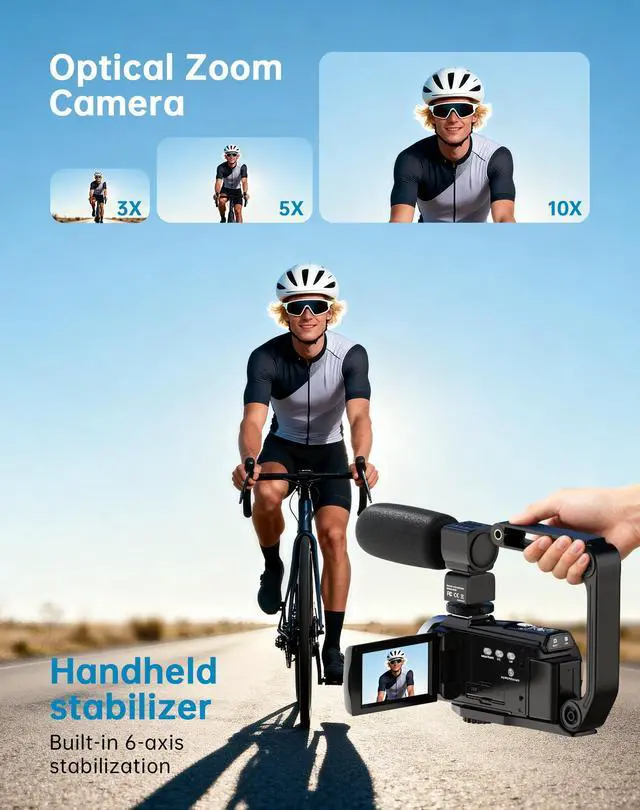 Alt view image 6 of 6 - 5K Video Camera Camcorder 48MP UHD WiFi Vlogging Camera for YouTube,10X Optical Zoom 3.0'' IPS Touch Screen Anti-Shake Digital Camera with LED Fill Light,64GB Card,Mic,Stabilizer,Remote,2 Batteries