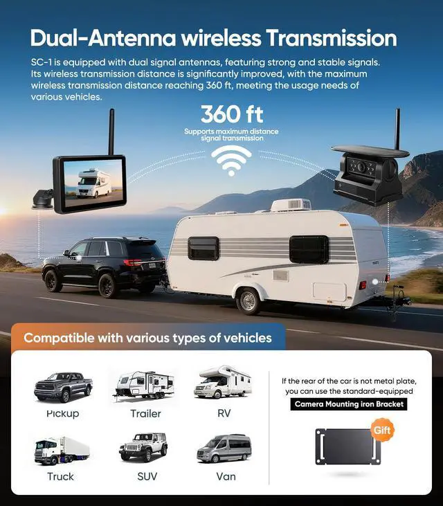 Alt view image 3 of 6 - 7" Portable 1080P Solar Wireless Backup Camera Car Dash Cam,1 Min No Wiring Easy Install Rechargeable Magnetic Back up Camera for Truck/Trailer/Small RV/Camper (Single Camera)