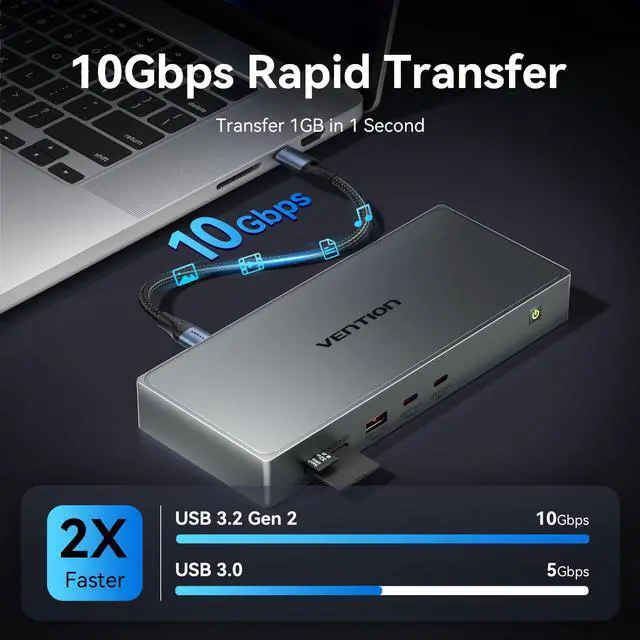 Alt view image 5 of 6 - 11-in-1 DisplayLink Docking Station 3 Monitors with USB 3.2 A/C for MacBook/Dell/HP,USB C Laptop Docking Station Dual Monitor,4K@60Hz HDMI,DP,PD 100W, RJ45,SD/TF with USB-C Cable