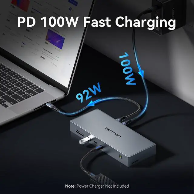 Alt view image 6 of 6 - 11-in-1 DisplayLink Docking Station 3 Monitors with USB 3.2 A/C for MacBook/Dell/HP,USB C Laptop Docking Station Dual Monitor,4K@60Hz HDMI,DP,PD 100W, RJ45,SD/TF with USB-C Cable