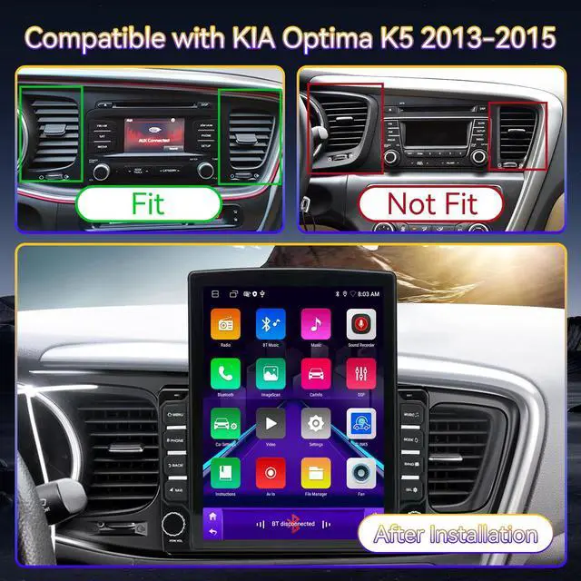Alt view image 2 of 6 - Android 14 Car Stereo Radio Head Unit Compatible with Kia Optima K5 2013 2014 2015 9.7" Touch Screen Audio Receiver with CarPlay & Android Auto GPS WiFi Buletooth Back Camera FM Mic 2+64G