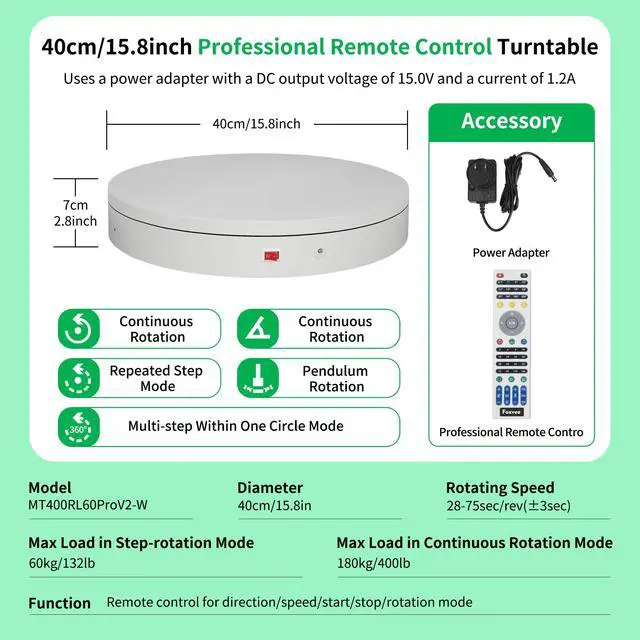Alt view image 2 of 6 - Remote-Controlled Motorized Electric Turntable,Rotating Display Stand,Speed-Adjustable Rotating Platform,Multi-Mode 360° Photography Turntable for 3D Scan,Photography,Showcase(15.8inch/White)