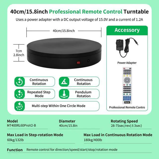 Alt view image 2 of 6 - Remote-Controlled Motorized Turntable,Electric Rotating Display Stand,Speed-Adjustable Rotating Platform,Multi-Mode 360° Photography Turntable for 3D Scan,Photography,Showcase(15.8inch/Black)