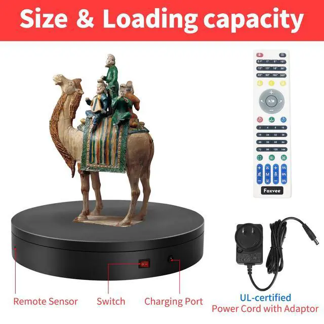 Alt view image 4 of 6 - Remote-Controlled Motorized Turntable,Electric Rotating Display Stand,Speed-Adjustable Rotating Platform,Multi-Mode 360° Photography Turntable for 3D Scan,Photography,Showcase(15.8inch/Black)