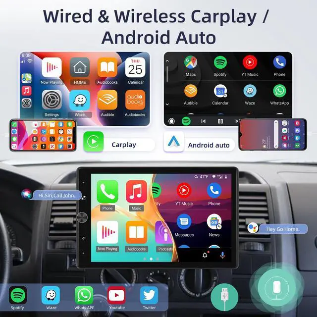 Alt view image 2 of 6 - Single Din Vertical Car Stereo Rotatable 10.4 inch Touch Screen Radio with Wireless Carplay/Android Auto/EQ Audio/Bluetooth/SWC/GPS Navigation/FM Radio +Backup Camera