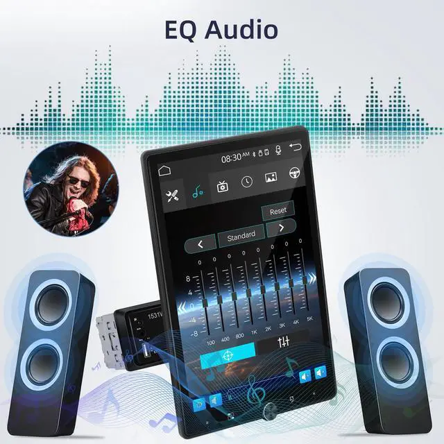 Alt view image 3 of 6 - Single Din Vertical Car Stereo Rotatable 10.4 inch Touch Screen Radio with Wireless Carplay/Android Auto/EQ Audio/Bluetooth/SWC/GPS Navigation/FM Radio +Backup Camera