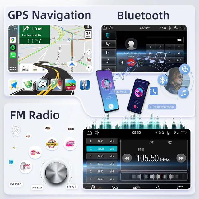 Alt view image 4 of 6 - Single Din Vertical Car Stereo Rotatable 10.4 inch Touch Screen Radio with Wireless Carplay/Android Auto/EQ Audio/Bluetooth/SWC/GPS Navigation/FM Radio +Backup Camera
