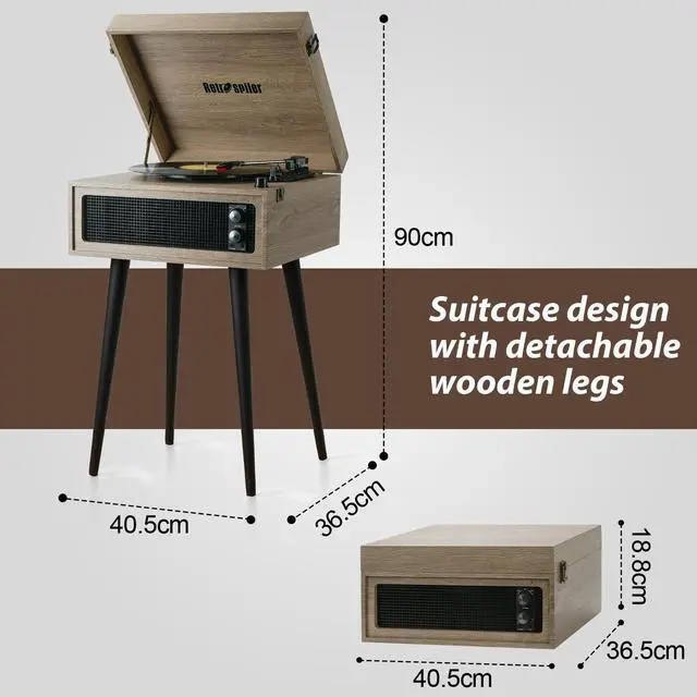 Alt view image 2 of 6 - 3-Speed Record Player, Bluetooth Turntable with Built-in Speakers and Detachable Legs,USB Playback& Vinyl-USB Recorder, Oatmeal