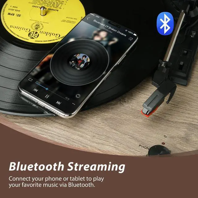 Alt view image 3 of 6 - 3-Speed Record Player, Bluetooth Turntable with Built-in Speakers and Detachable Legs,USB Playback& Vinyl-USB Recorder, Oatmeal