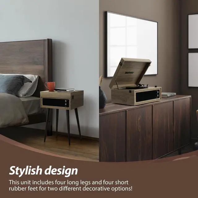 Alt view image 5 of 6 - 3-Speed Record Player, Bluetooth Turntable with Built-in Speakers and Detachable Legs,USB Playback& Vinyl-USB Recorder, Oatmeal