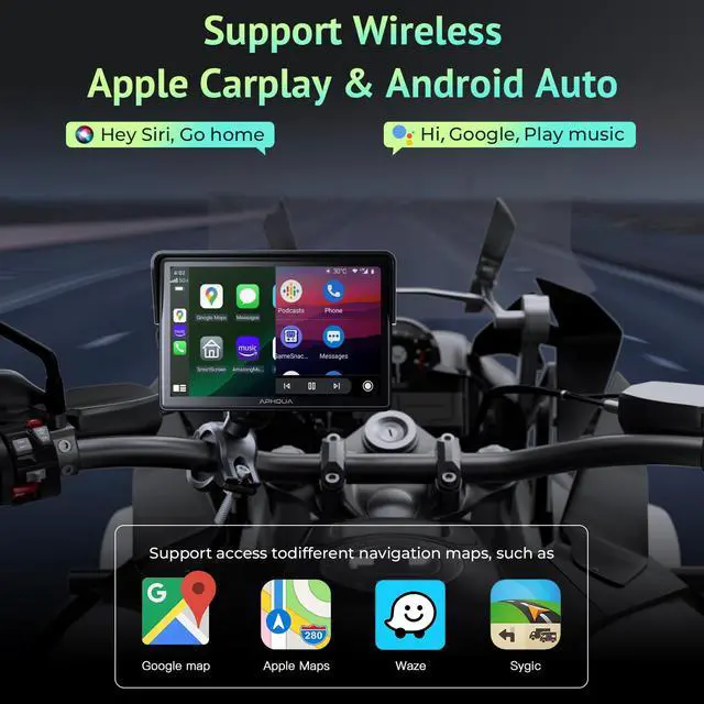 Alt view image 2 of 6 - 5 Inch Motorcycle CarPlay & Android Auto Display IP67 Waterproof Touchscreen, Dual Bluetooth, TF Card, GPS Navigation, Universal Mount 522
