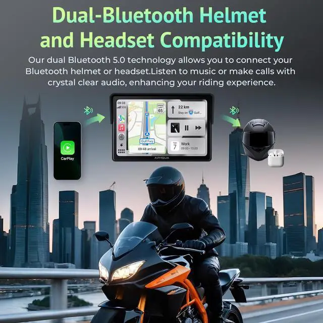 Alt view image 3 of 6 - 5 Inch Motorcycle CarPlay & Android Auto Display IP67 Waterproof Touchscreen, Dual Bluetooth, TF Card, GPS Navigation, Universal Mount 522