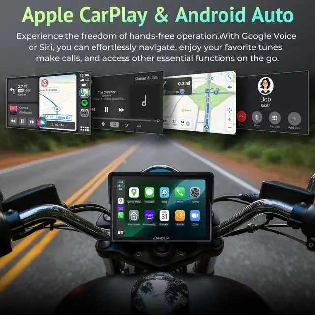 Alt view image 4 of 6 - 5 Inch Motorcycle CarPlay & Android Auto Display IP67 Waterproof Touchscreen, Dual Bluetooth, TF Card, GPS Navigation, Universal Mount 522