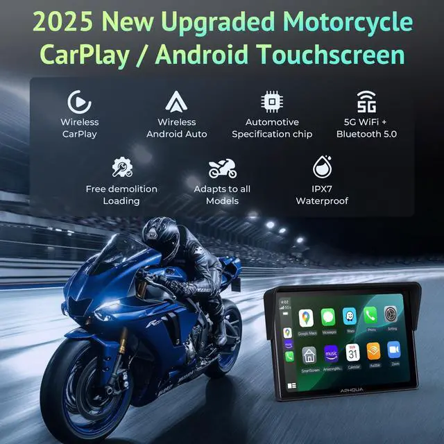Alt view image 5 of 6 - 5 Inch Motorcycle CarPlay & Android Auto Display IP67 Waterproof Touchscreen, Dual Bluetooth, TF Card, GPS Navigation, Universal Mount 522
