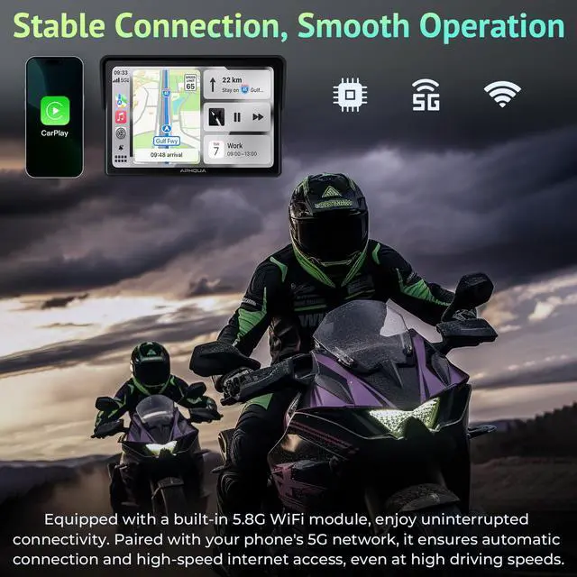 Alt view image 6 of 6 - 5 Inch Motorcycle CarPlay & Android Auto Display IP67 Waterproof Touchscreen, Dual Bluetooth, TF Card, GPS Navigation, Universal Mount 522