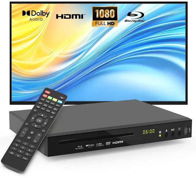 Main image of Blu Ray Player Dolby Digital TrueHD/DTS and 1080P Full HD, Plays Region A/1 Blu-Rays and All DVDs, Supports 128GB USB Playback + HDMI/AV/Coaxial Output + Built-in NTSC/PAL with HDMI/AV Cable