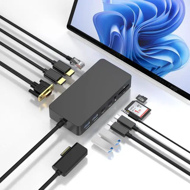 Main image of Surface Docking Station Triple Displays Dual 4K HDMI+VGA,12 in 1 Surface Docking Station for Surface Pro 12/11/10/9/8/X/7/6/5/4/3,Surface Laptop 7/6/5/4/3/2/1,Surface Book 3/2/1, Surface Go 4/3/2/1