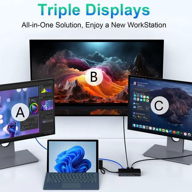 Alt view image 2 of 6 - Surface Docking Station Triple Displays Dual 4K HDMI+VGA,12 in 1 Surface Docking Station for Surface Pro 12/11/10/9/8/X/7/6/5/4/3,Surface Laptop 7/6/5/4/3/2/1,Surface Book 3/2/1, Surface Go 4/3/2/1