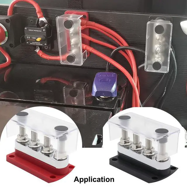 Alt view image 2 of 6 - 600A Amp Bus Bar 12V-48V Distribution Block - 8*M10 (3/8") Studs | 1 set of 2pcs Heavy Duty with Cover - For Marine Boat RV Solar Battery