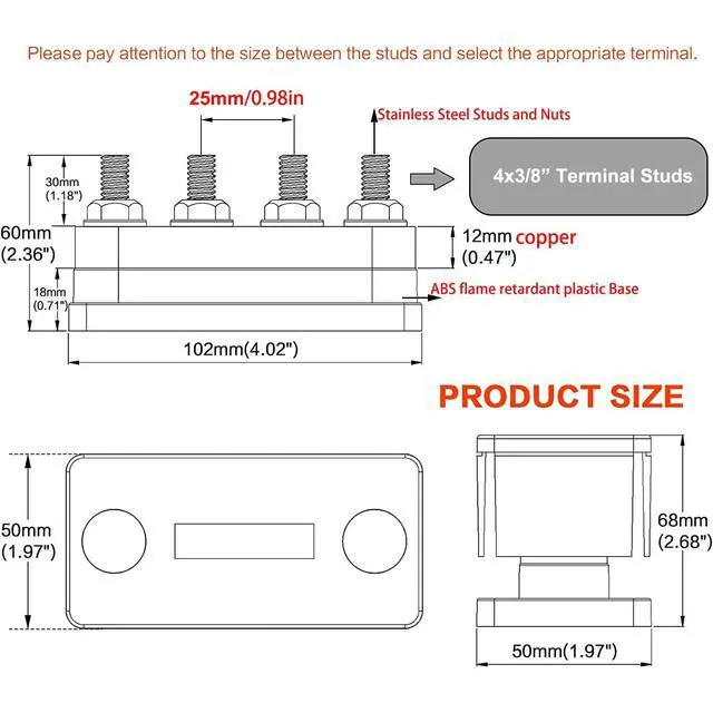 Alt view image 5 of 6 - 600A Amp Bus Bar 12V-48V Distribution Block - 8*M10 (3/8") Studs | 1 set of 2pcs Heavy Duty with Cover - For Marine Boat RV Solar Battery