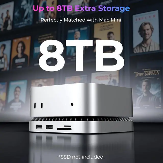 Alt view image 2 of 6 - Mac mini M4 Dock & Stand with 8T NVMe SSD Enclosure, 2 USB A 10Gbps,10G USB C Data Port, 5G USB A*2, USB-C Charge, SD/TF, Audio for Mac mini M4/ M4 Pro