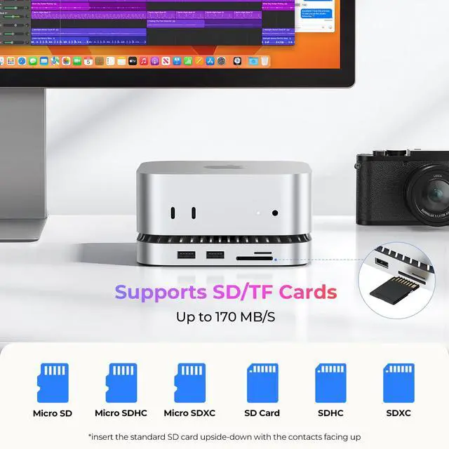 Alt view image 6 of 6 - Mac mini M4 Dock & Stand with 8T NVMe SSD Enclosure, 2 USB A 10Gbps,10G USB C Data Port, 5G USB A*2, USB-C Charge, SD/TF, Audio for Mac mini M4/ M4 Pro