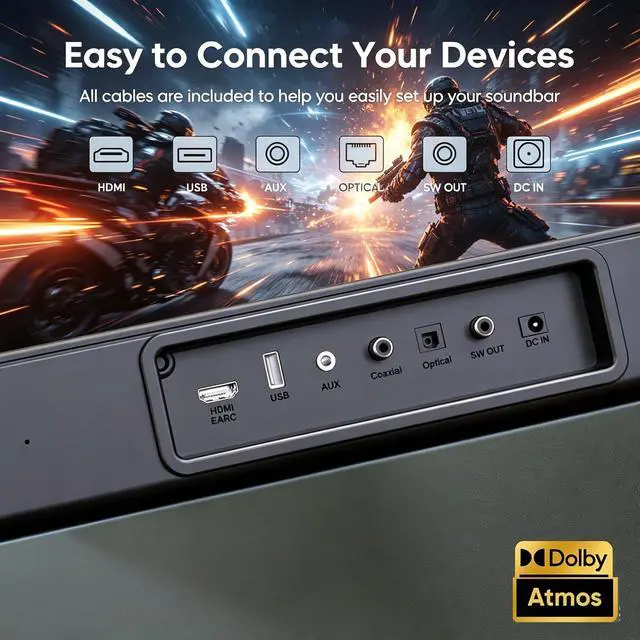 Alt view image 5 of 6 - 2.1 CH Sound bar with Subwoofers, 100W Sound Bar for Smart TV, Dolby Atmos Surround Sound System, Adjustable Home Theater Bluetooth Speaker, for TV/Projector/PC