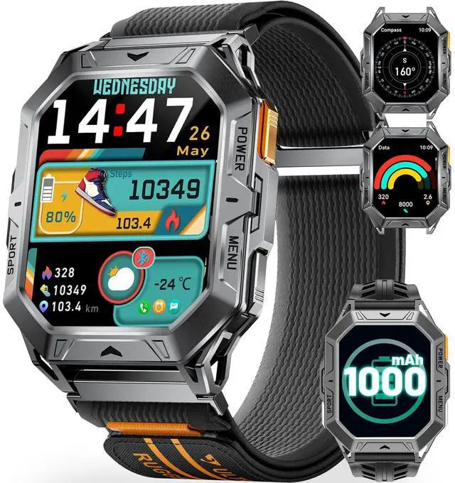 Main image of Military Smart Watches for Men(Answer/Make Calls),100-Day Battery Life,2.13" AMOLED Outdoor Sports Smartwatch with Compass,Fitness Tracker for Android iOS,AI Voice,Silicon