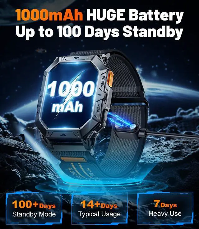 Alt view image 2 of 6 - Military Smart Watches for Men(Answer/Make Calls),100-Day Battery Life,2.13" AMOLED Outdoor Sports Smartwatch with Compass,Fitness Tracker for Android iOS,AI Voice,Silicon
