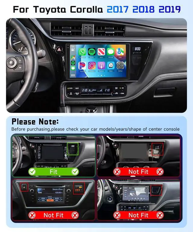 Alt view image 2 of 6 - 4G+128G Car Radio Stereo for Toyota Corolla 2017 2018 2019, 9inch HD in-Cell Touch Screen/Android 15/Wireless CarPlay/Android Auto/GPS/WiFi/5.0Bluetooth/FM/RDS/SWC/AHD Backup Camera