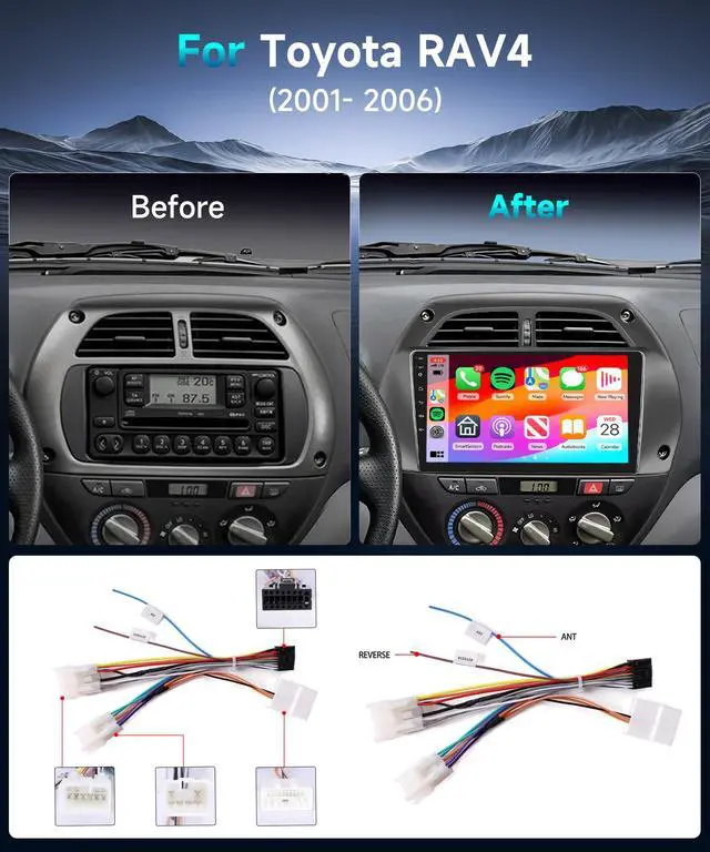Alt view image 2 of 6 - Android 15 Car Radio for Toyota RAV4 2001 2002 2003 2004 2005 2006 Car Stereo with Wireless CarPlay Android Auto 9'' 1080P HD Touch Screen 5G WiFi Bluetooth 26UIs FM/RDS GPS MirrorLink Backup Camera