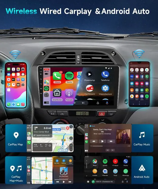 Alt view image 4 of 6 - Android 15 Car Radio for Toyota RAV4 2001 2002 2003 2004 2005 2006 Car Stereo with Wireless CarPlay Android Auto 9'' 1080P HD Touch Screen 5G WiFi Bluetooth 26UIs FM/RDS GPS MirrorLink Backup Camera