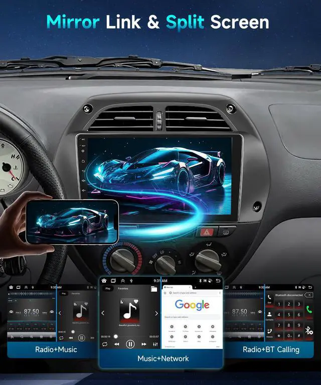 Alt view image 5 of 6 - Android 15 Car Radio for Toyota RAV4 2001 2002 2003 2004 2005 2006 Car Stereo with Wireless CarPlay Android Auto 9'' 1080P HD Touch Screen 5G WiFi Bluetooth 26UIs FM/RDS GPS MirrorLink Backup Camera
