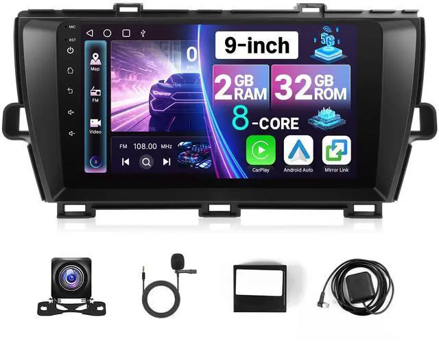 Main image of Upgrade Android 12 Car Radio for Toyota Prius 2010-2015 (Fit J-B-L Version) with Carplay Android Auto - 2+32GB 9Inch Touch Screen Head Unit for Prius Stereo with MIC + CAN BUS + Backup Camera