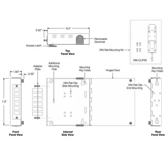Alt view image 3 of 5 - Fiber Optic Patch Panel - DIN Rail or Wall Mount with ST, SC, and LC Multimode Adapter Plates