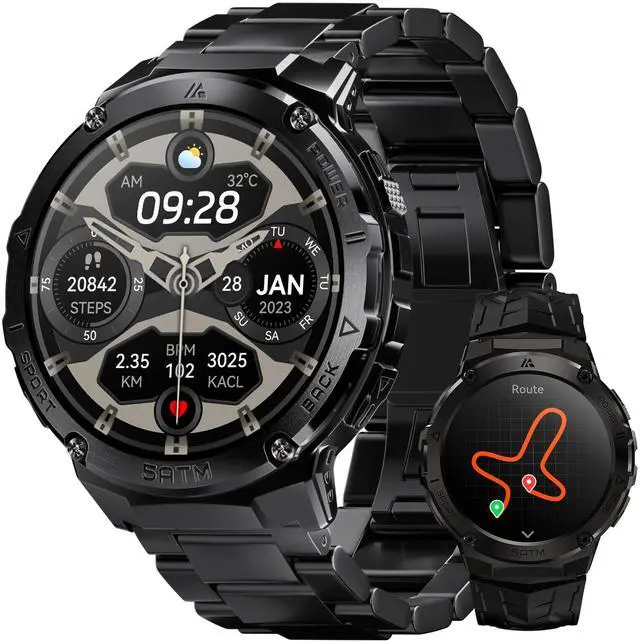 Main image of Smart Watches for Men GPS, Pressure,Altitude,Compass, 480mAh Extra-Large Battery, 50M Waterproof, Full Metal Body Rugged Smartwatch, Answer/Make Call,1.43" AMOLED Display (Black)
