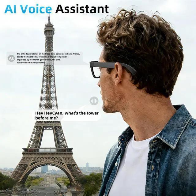 Alt view image 4 of 6 - AI Smart Glasses with Camera, 8MP HD Video Recording, Real-Time Translation, Anti-Blue Light & Sunglasses Lens, Voice Assistant, Bluetooth Calling, Open-Ear Audio, Ideal for Office, Travel, Outdoor