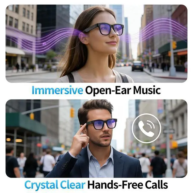 Alt view image 5 of 6 - AI Smart Glasses with Camera, 8MP HD Video Recording, Real-Time Translation, Anti-Blue Light & Sunglasses Lens, Voice Assistant, Bluetooth Calling, Open-Ear Audio, Ideal for Office, Travel, Outdoor
