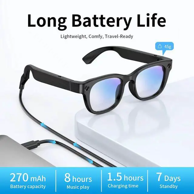 Alt view image 6 of 6 - AI Smart Glasses with Camera, 8MP HD Video Recording, Real-Time Translation, Anti-Blue Light & Sunglasses Lens, Voice Assistant, Bluetooth Calling, Open-Ear Audio, Ideal for Office, Travel, Outdoor