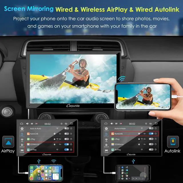 Alt view image 3 of 6 - Double Din Car Stereo with CarPlay and Android Auto Car Radio 9" HD Floating Touchscreen Car Audio Receivers with Bluetooth, EQ Subwoofer, Mirror Link, SWC, Backup Camera, AUX, AM/FM Radio