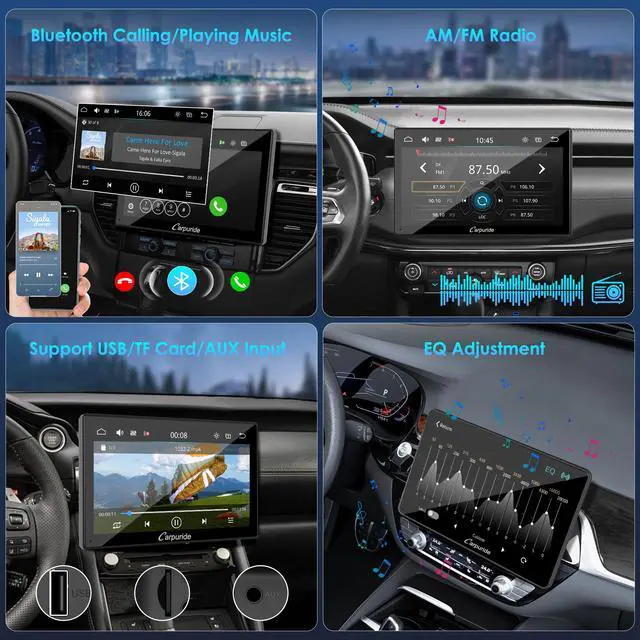 Alt view image 4 of 6 - Double Din Car Stereo with CarPlay and Android Auto Car Radio 9" HD Floating Touchscreen Car Audio Receivers with Bluetooth, EQ Subwoofer, Mirror Link, SWC, Backup Camera, AUX, AM/FM Radio