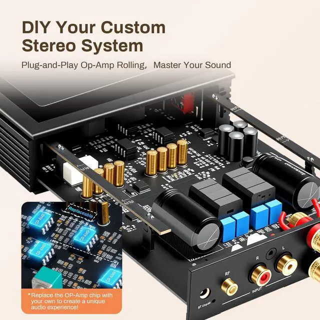 Alt view image 6 of 6 - P60 Wireless Stereo Amplifier for Passive Speakers, 300W x 2 TPA3255 2 Channel Mini Class D Home Audio Amp with PFFB, Bass Treble Control for Outdoor/Bookshelf/Turntable Speakers