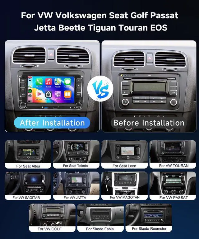 Alt view image 2 of 6 - 7 Android13 Wireless CarPlay & Android Auto Car Stereo for VW Jetta Passat Golf Tiguan 2+64G Bluetooth, GPS Navigation, Wi-Fi, Backup Camera Included,USB Slot Android Double Din Head Unit