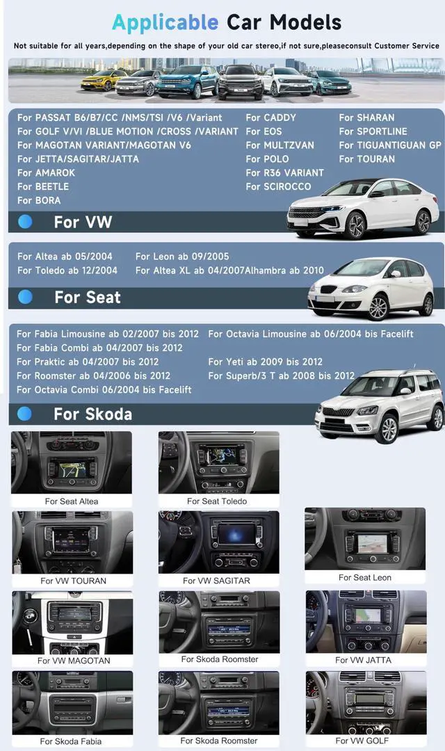 Alt view image 5 of 6 - 7 Android13 Wireless CarPlay & Android Auto Car Stereo for VW Jetta Passat Golf Tiguan 2+64G Bluetooth, GPS Navigation, Wi-Fi, Backup Camera Included,USB Slot Android Double Din Head Unit