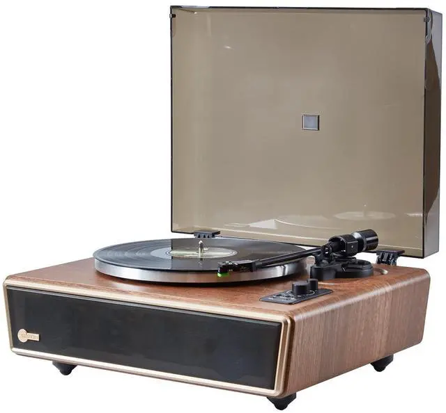 Main image of Huygens High Fidelity Bluetooth Record Player with Built-in Speakers Belt Drive Vinyl Turntable with Moving Magnet Cartridge, Bluetooth Input Output and Aux-in (Huygens Walnut)