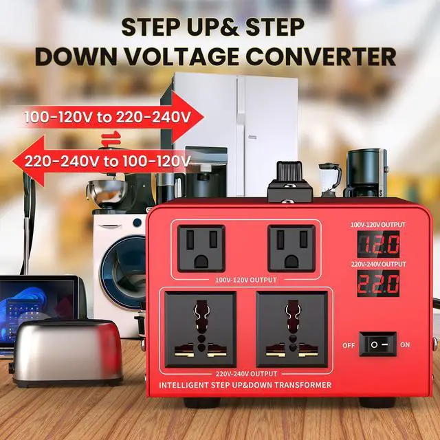 Alt view image 4 of 6 - 1000W Voltage Transformer Power Converter(110V to 220V, 220V to 110V) Step Up/Down Converter 110/120 Volt - 220/240 Volt w/US Power Cord, LCD Display, 2 US Outlets, 2 Universal Outlet