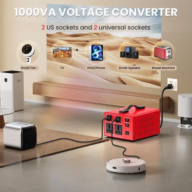 Alt view image 6 of 6 - 1000W Voltage Transformer Power Converter(110V to 220V, 220V to 110V) Step Up/Down Converter 110/120 Volt - 220/240 Volt w/US Power Cord, LCD Display, 2 US Outlets, 2 Universal Outlet